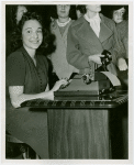 Contests - Winner of speed typing contest with prize typewriter