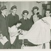 Contests - Barbershop Quartets - Sigmund Spaeth being serenaded by Western Union singing telegram at barbershop