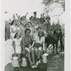 Contests - Milkmaid - Contestants with pails in horse drawn wagon