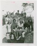 Contests - Milkmaid - Contestants with pails in horse drawn wagon