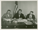 Ecuador Participation - Contract Signing - C.A. Arcentales (Commissioner General for Ecuador) and Luis Alzamora (Peruvian Commissioner at the Fair) and Grover Whalen sign contract