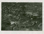 Fairgrounds - Pre-Construction - Flushing River with bridge under construction, aerial view