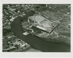 Fairgrounds - Pre-Construction - Flushing River with bridge under construction, aerial view