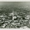 Fairgrounds - Views - Aerial - Trylon and Perisphere with Manhattan skyline