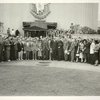 Fairgrounds - Visitors - Grover Whalen with large group in front of Administration Building