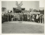 Fairgrounds - Visitors - Grover Whalen with large group in front of Administration Building