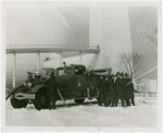 Firemen - World's Fair Fireman and engine in front of Perisphere