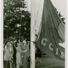 Flags - Miss Treasure Island with Harvey Gibson raising San Francisco's Golden Gate International Exposition flag