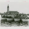 Florida Participation - Showgirls and soldiers on boats in front of pavilion