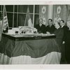 France Participation - Building - Count René Doynel de Saint Quentin, Grover Whalen and French officials examining model