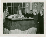 France Participation - Building - Count René Doynel de Saint Quentin, Grover Whalen and French officials examining model