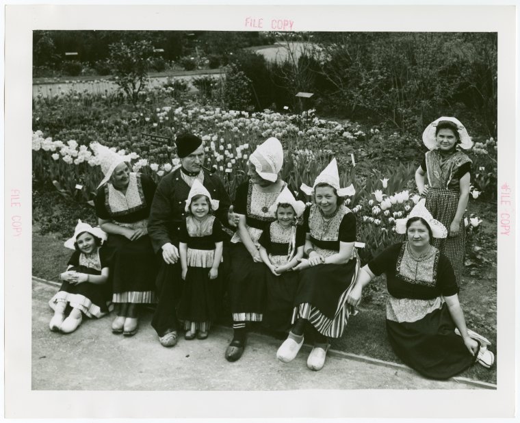 Gardens on Parade - Members of Dutch Folk Dancers by tulip beds