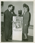 Great Britain Participation - Stamp Exhibit - Ernest Kehr and Adelaide Hawley Cummings with poster of Penny Black stamp