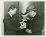 Great Britain Participation - Stamp Exhibit - Ann Hind Scala, Grover Whalen and man with rare magenta British Guiana stamp