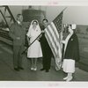 Hall of Pharmacy - Grover Whalen, William Jay Schiefferlin and two Red Cross nurses with American flag