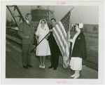 Hall of Pharmacy - Grover Whalen, William Jay Schiefferlin and two Red Cross nurses with American flag
