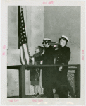 Hall of Pharmacy - Mary Pickford raising flag at dedication