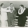 Hawaiian Day - Charles Rochester, J.B. Poindexter and Fiorello LaGuardia wearing leis