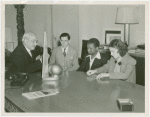 Three students from Institute for the Blind interviewing Harvey Gibson