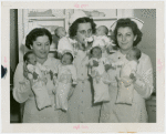 Infant Incubator - Hildegarde Couney with other nurses holding three sets of twins