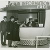 Information Booths - Harvey Gibson in booth shaped like Perisphere outside of Holland Tunnel