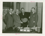 Italy Participation - Grover Whalen with Italian officials and plaque for Mussolini