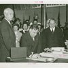 Jewish-Palestine Participation - Fiorello LaGuardia signing scroll at cornerstone laying