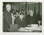 Jewish-Palestine Participation - Fiorello LaGuardia signing scroll at cornerstone laying