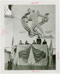 Johns-Manville building - Grover Whalen, Lewis H. Brown (President, Johns-Manville) and others at unveiling of asbestos mural