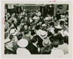 LaGuardia, Fiorello, H. - Crowd in front of hotdog stand
