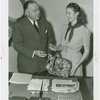 Michigan Participation - Peach Queen presenting official with basket of peaches