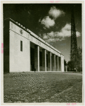 New York City - Building - Entrance with framework of Trylon in background