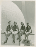 New York World's Fair - Employees - Airline hostesses with Perisphere in background