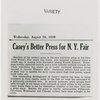 New York World's Fair - Employees - Casey, Leo (Publicity Director) - Newspaper clipping