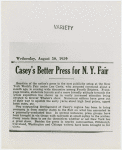 New York World's Fair - Employees - Casey, Leo (Publicity Director) - Newspaper clipping