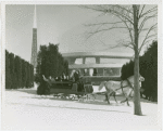 New York World's Fair - Employees - Females - Sledding - Women on horse-driven sled in front of Ford Building