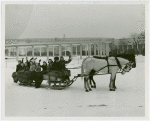 New York World's Fair - Employees - Females - Sledding - Women on horse-driven sled in front of Perisphere