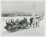 New York World's Fair - Employees - Females - Sledding - Women on horse-driven sled in front of Perisphere