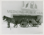 New York World's Fair - Employees - Females - Sledding - Women on horse-driven sled in front of Medicine and Public Health Building