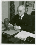 New York World's Fair - Employees - Gibson, Harvey (Chairman of Board) - Reading into microphone