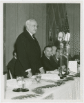 New York World's Fair - Employees - Gibson, Harvey (Chairman of Board) - Close-up, speaking at luncheon