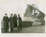 New York World's Fair - Employees - Whalen, Grover (President) - With Mrs. Vincent Astor, Winthrop W. Aldrich and Dennis Nolan hoisting flag