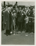 Opening Day - 1940 Season - Fiorello LaGuardia cutting ribbon as Grover Whalen and Harvey Gibson look on