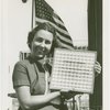 Woman holding Pittsburgh Plate Glass Co. Estimator of Attendance