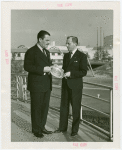 Peru Participation - Grover Whalen receives silver plate from Manuel Llosa (Commissioner General)