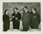 Peru Participation - Peruvian officials with Grover Whalen holding Trylon and Perisphere statue