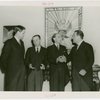 Peru Participation - Peruvian officials and Grover Whalen in front of Coat of Arms
