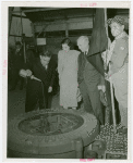 Petroleum - Fiorello LaGuardia priming the well with oil industry official, Kitty Carlisle and kid at dedication
