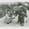 Pony Express Exhibit - Group with horse in front of City of New York Building