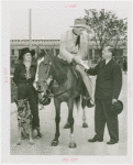 Pony Express Exhibit - Group with horse in front of City of New York Building